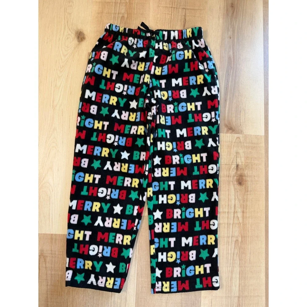 Holiday Time Kids Merry & Bright Fleece Pajama Pants Black Multicolor Size M 8